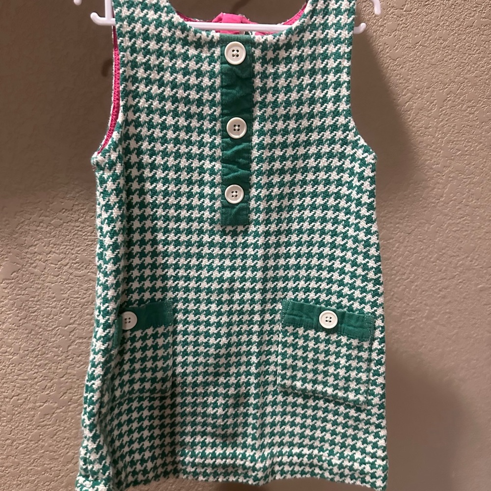 Mini Boden Green and White Houndstooth Dress with Buttons
